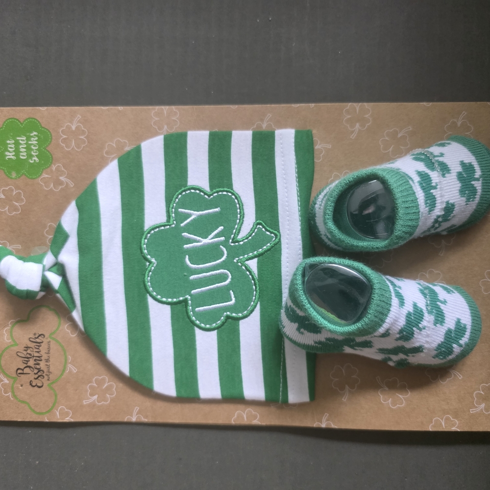 Baby Essentials Green and White Striped Beanie